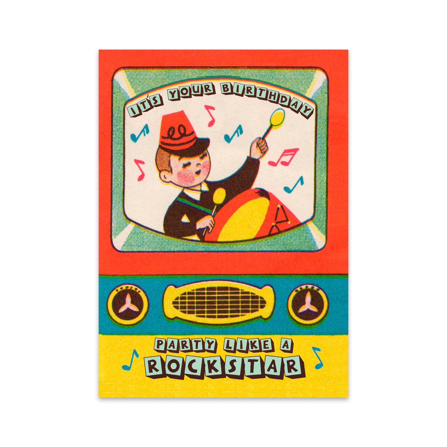 Rock Star Drummer Vintage Themed Birthday Card