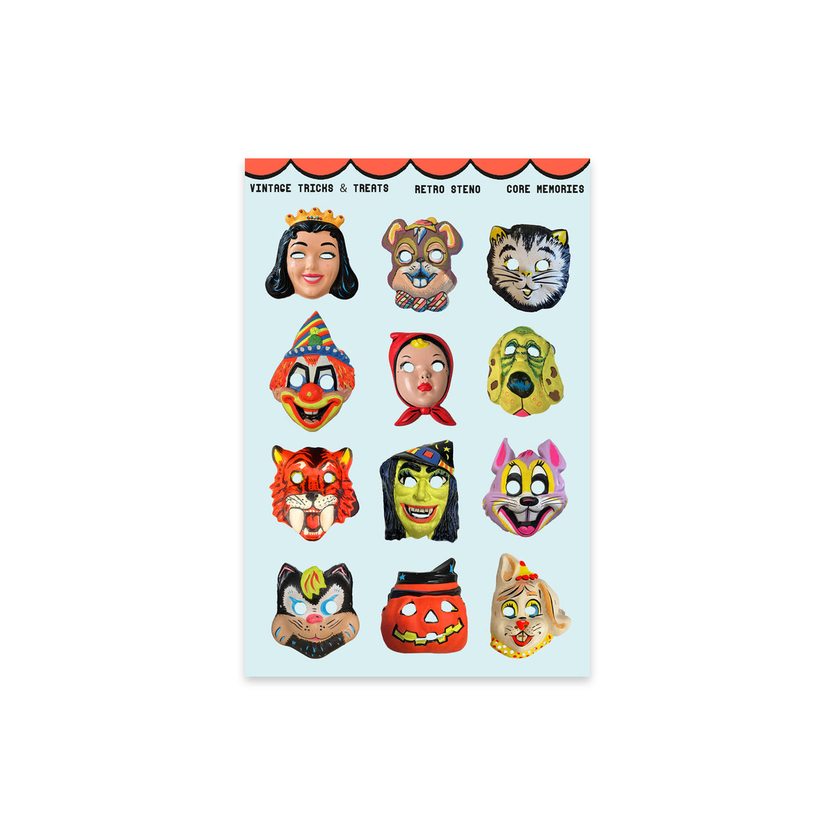 Spooky Masks - Vintage Tricks and Treats Sticker Sheet